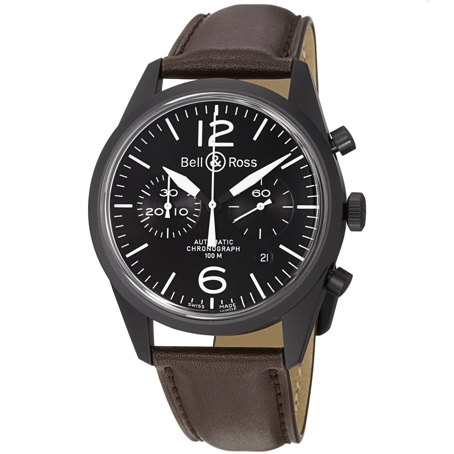 Réplique Bell & Ross BR126-ORIGINAL CARBON Vintage Noir Dial et Brown Strap Montre